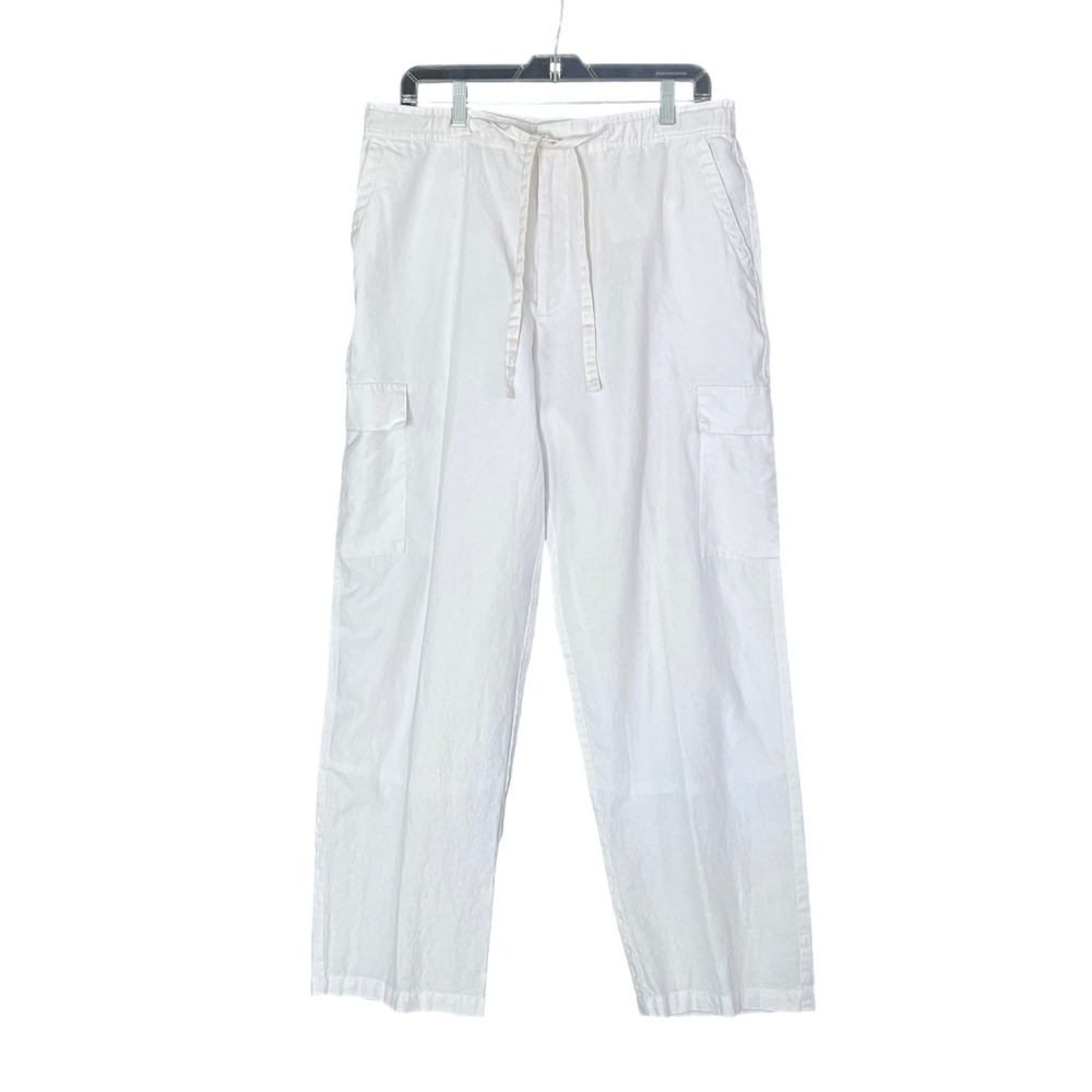 Claiborne‎ White Linen Blend Casual Pants Drawstring Waist Medium Casual Medium